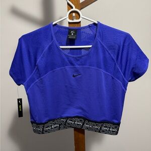 NIKE PRO Dri-Fit Crop Top Women Short Sleeve Tight Fit Periwinkle Blue Sz L NWT